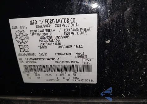 2017 Ford Explorer Xlt z USA, uszkodzony, nr VIN 1FM5K8D87HGA28181